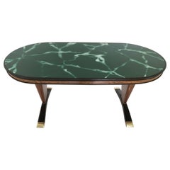 Oval Shaped Wooden Dining Table with Green Marble Effect Top, Italy