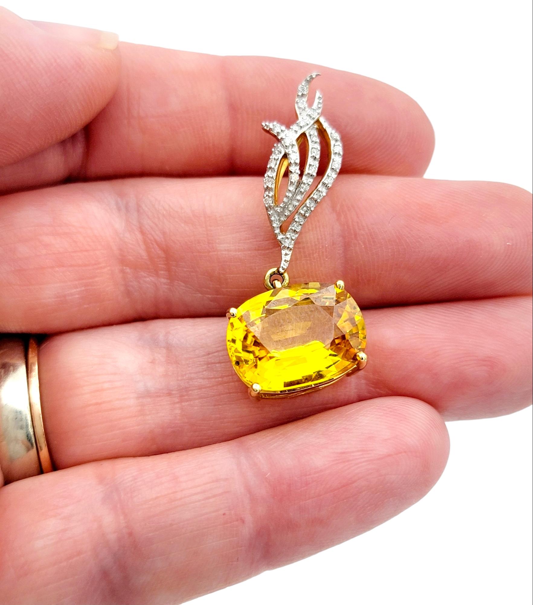 Oval Shaped Yellow Sapphire & Round Diamond Pendant Set in 18 Karat Yellow Gold For Sale 2