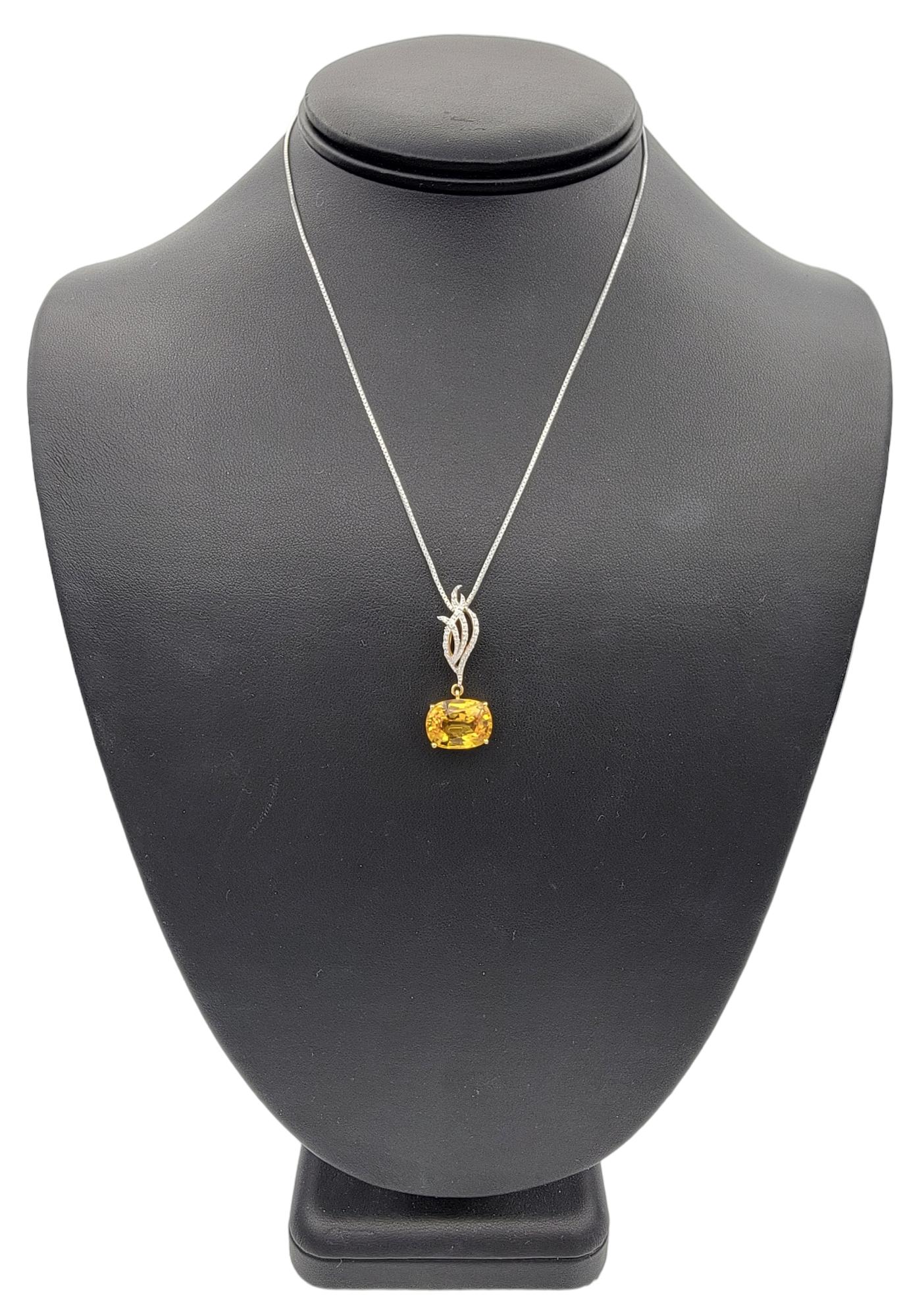 Oval Shaped Yellow Sapphire & Round Diamond Pendant Set in 18 Karat Yellow Gold For Sale 3