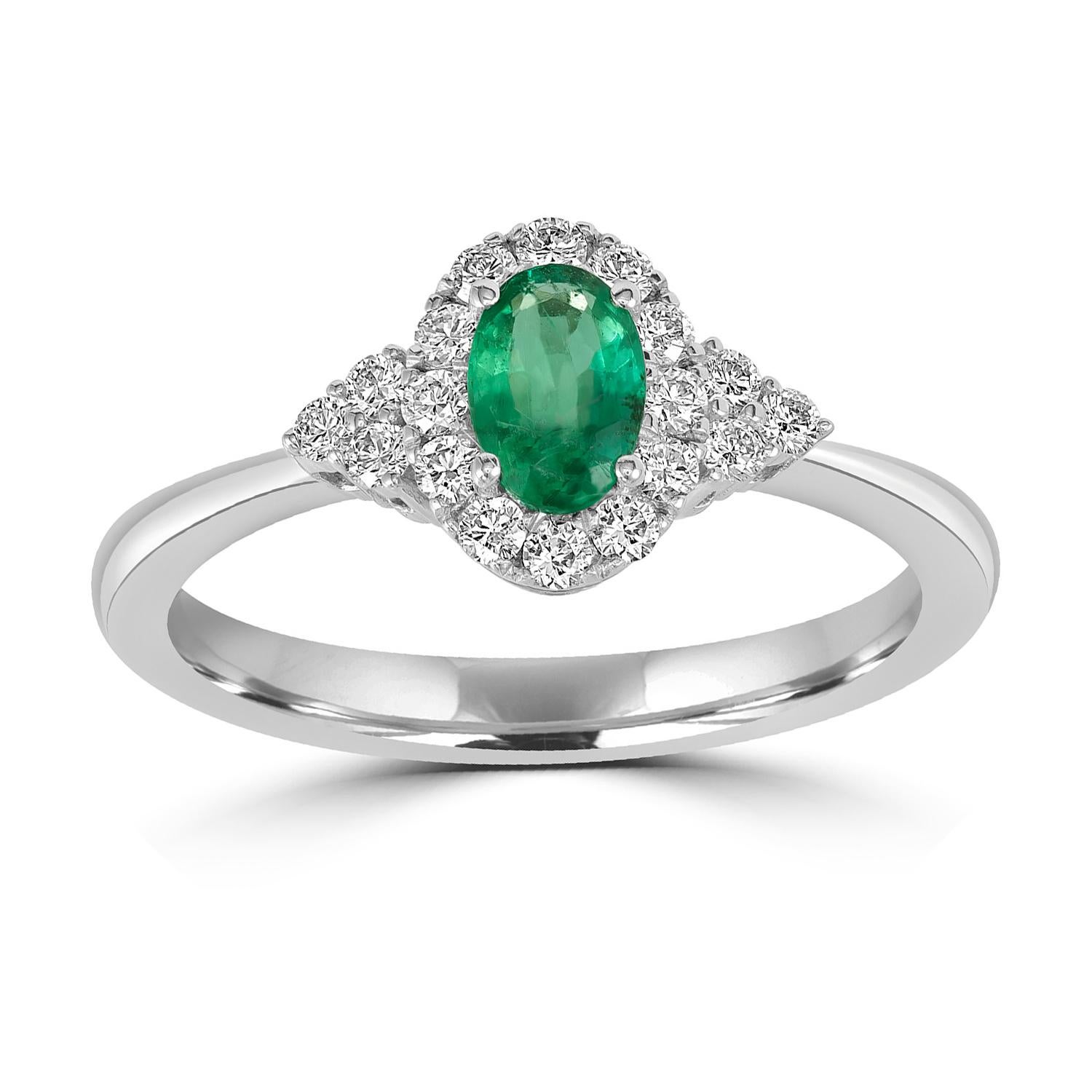 Art déco Bague en or blanc 18k avec émeraude zambienne en forme de poire et diamants pavés en vente