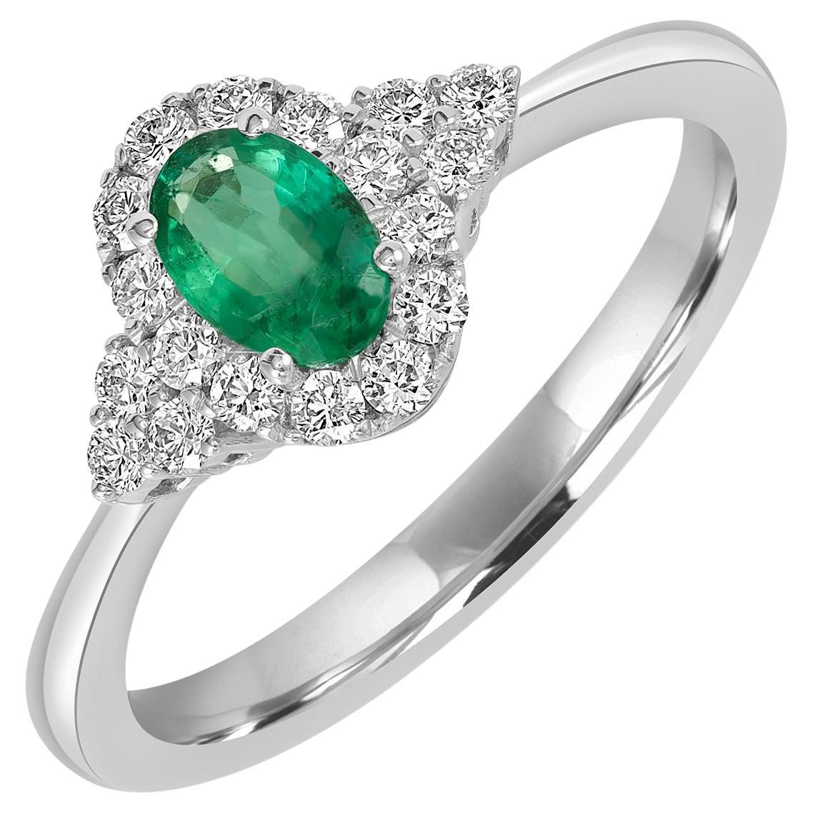 Bague en or blanc 18k avec émeraude zambienne en forme de poire et diamants pavés