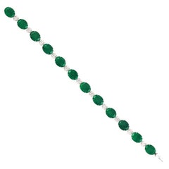 Oval Shaped Zambian Emerald Bracelet With Diamonds Made In 18k White Gold