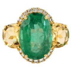 Oval Shaped Zambian Emerald Cocktail Ring With Citrine