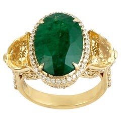 Oval Shaped Zambian Emerald Cocktail Ring With Citrine
