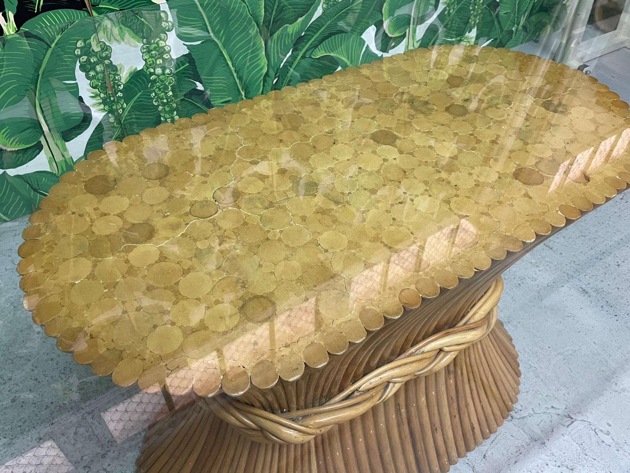 Rattan Oval Sheaf of Wheat Dining Table in the Manner of McGuire
