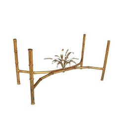 Oval Sheaf of Wheat Gold Glass Coffee Table after Robert Goossens - Italy