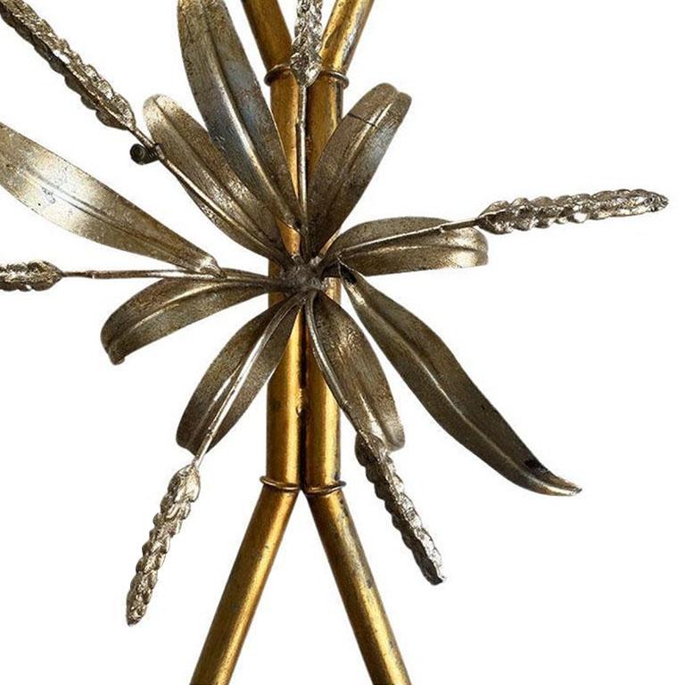 Hollywood Regency Oval Sheaf of Wheat Gold Glass Coffee Table after Robert Goossens - Italy