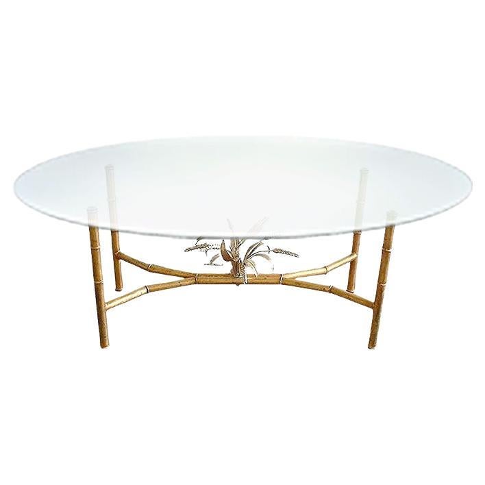 Oval Sheaf of Wheat Gold Glass Coffee Table after Robert Goossens - Italy