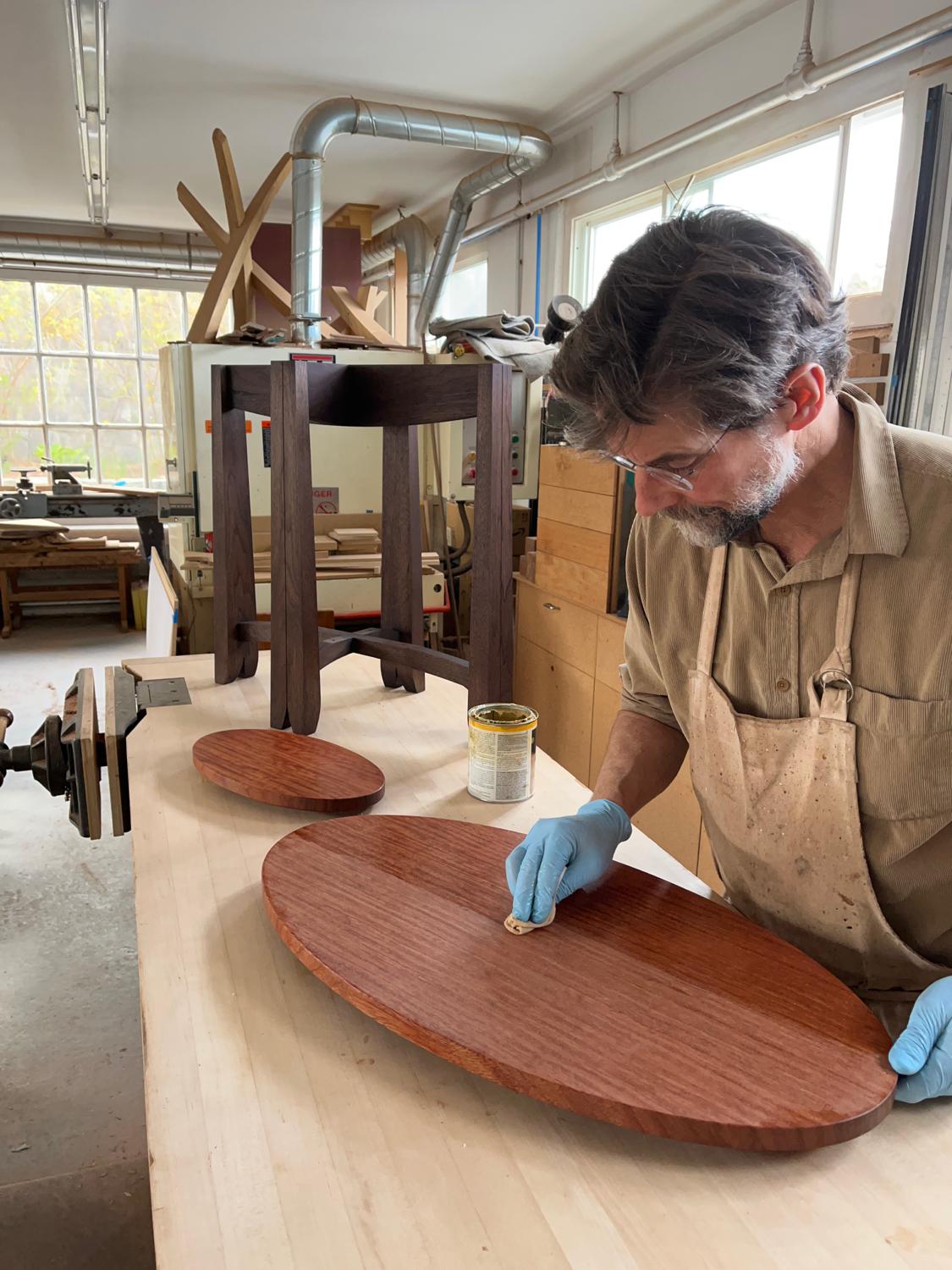 Contemporary Oval Side Table -Bubinga, Blackened Walnut  by Thomas Throop - Made to Order