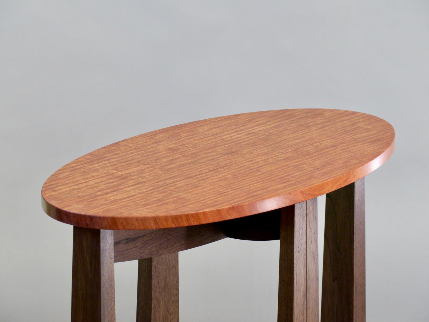 Contemporary Oval Side Table in Bubinga and Blackened Walnut  by Thomas Throop - In Stock  For Sale