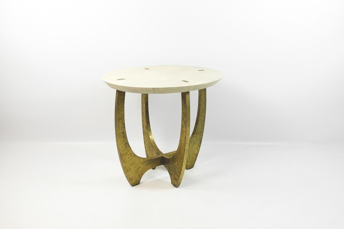 Hammered Oval Side Table in Textured Brass and Shagreen by Ginger Brown