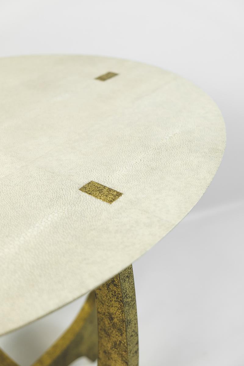 Contemporary Oval Side Table in Textured Brass and Shagreen by Ginger Brown