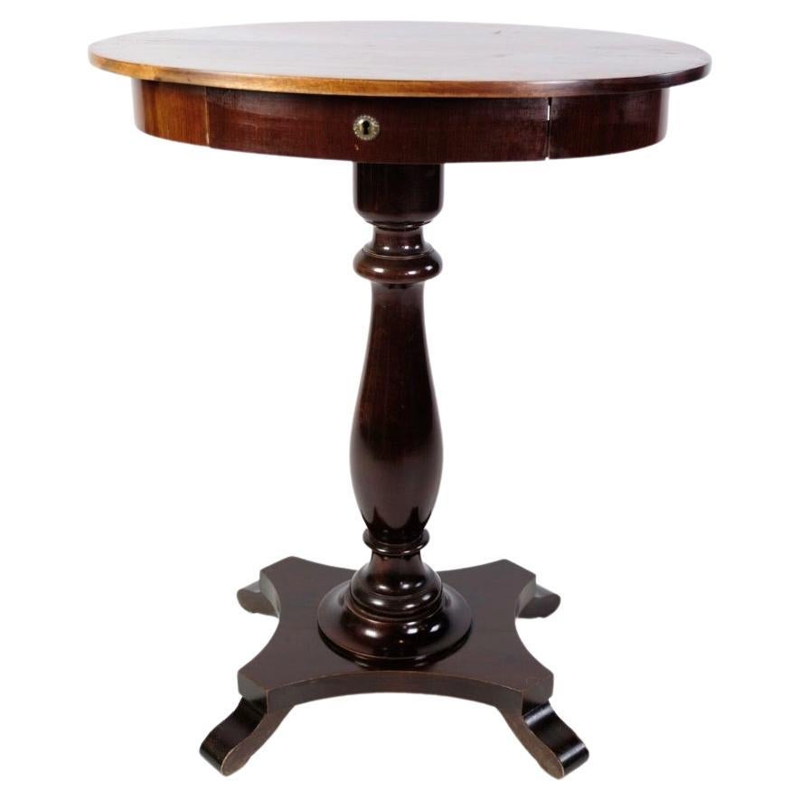 Oval Mahogany Side Accent End Table with Drawer on Lyre Trestle