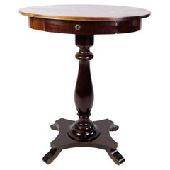 Oval Side Table on Pillar with Drawer in Mahogany from Around the Year 1890s