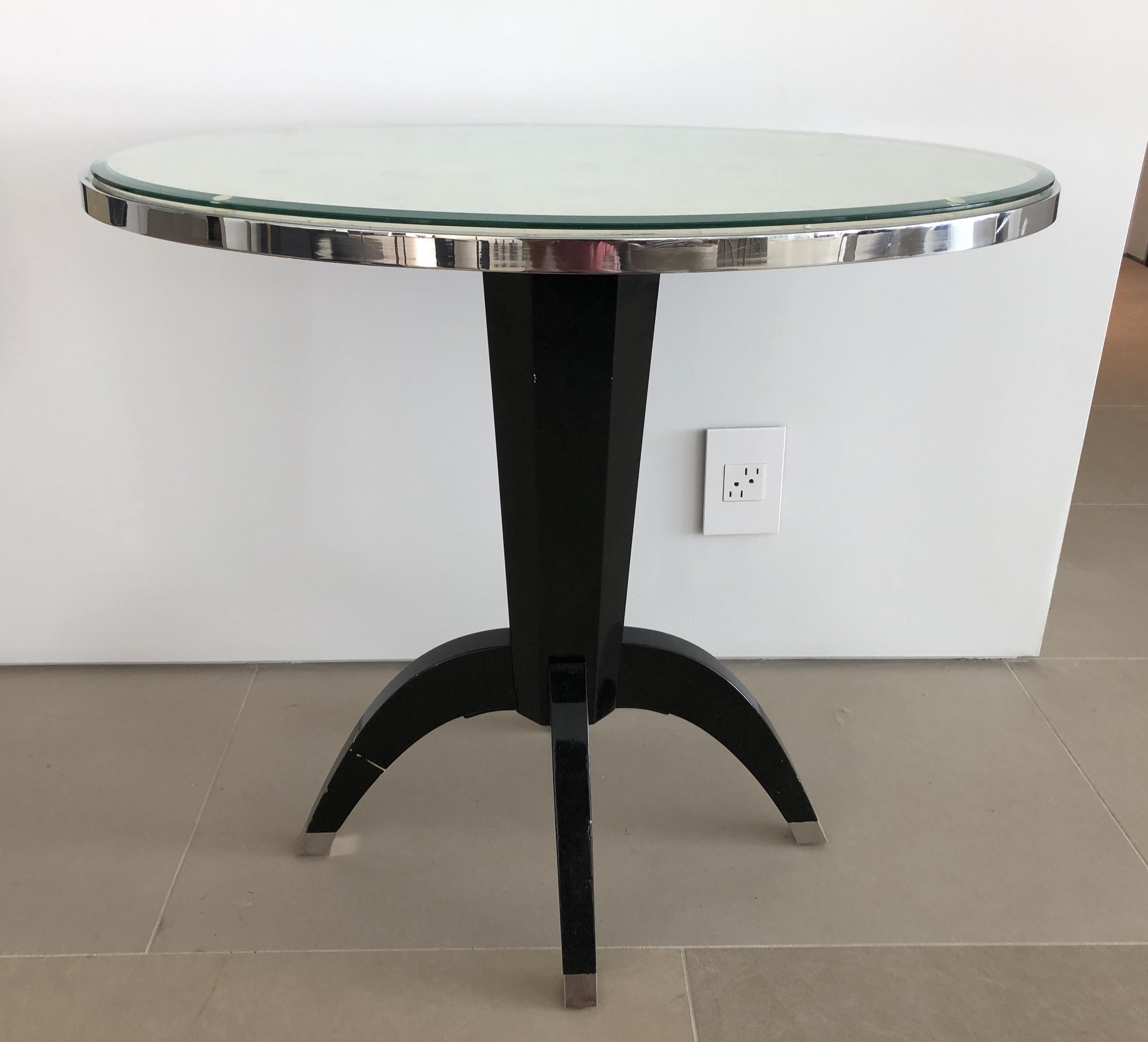 American Oval Side Tables with Mother of Pearl Top and Black Lacquered Base