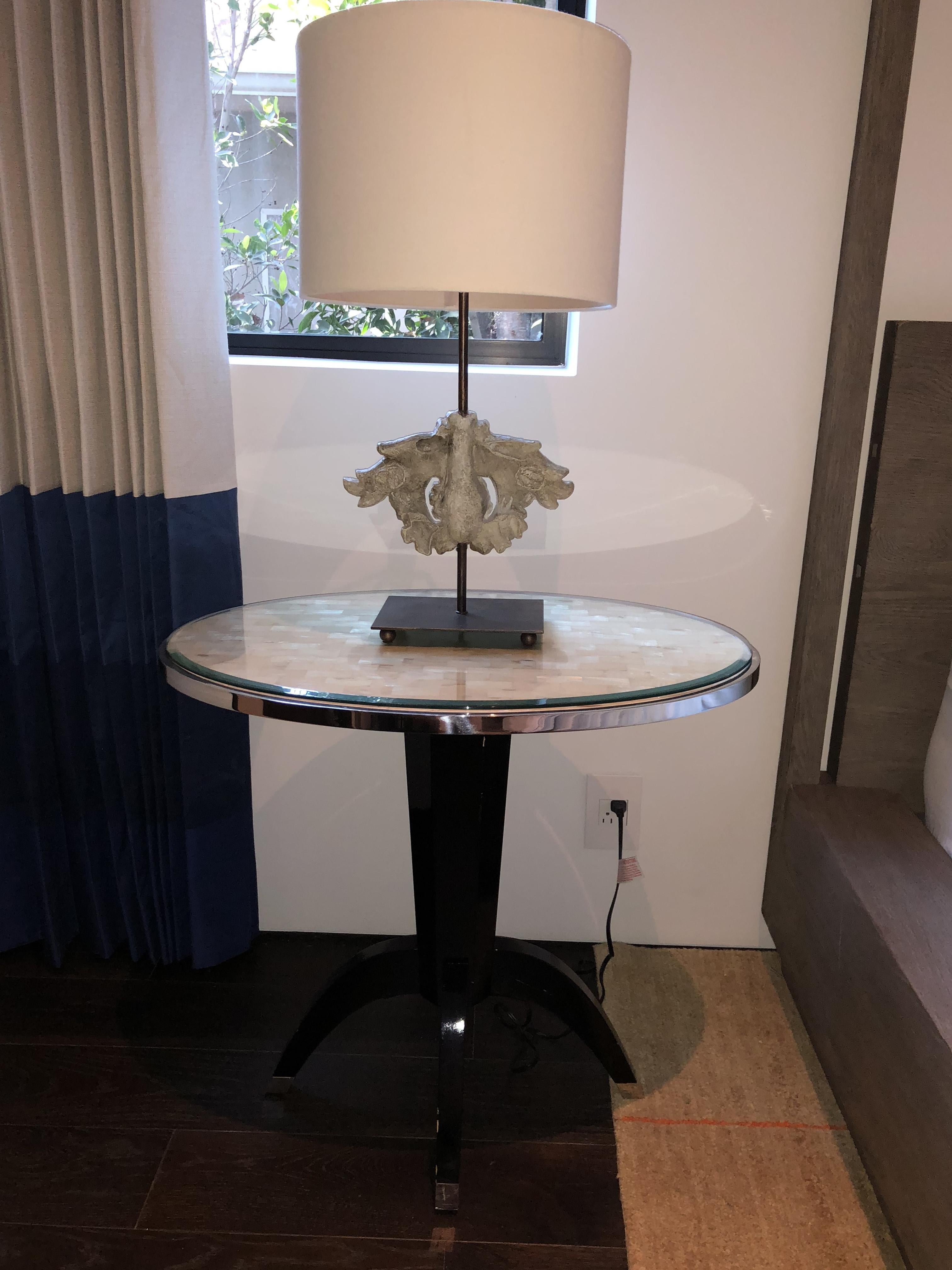Oval Side Tables with Mother of Pearl Top and Black Lacquered Base 2