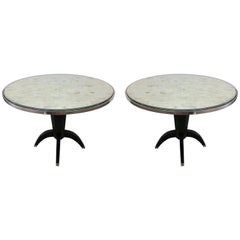 Oval Side Tables with Mother of Pearl Top and Black Lacquered Base