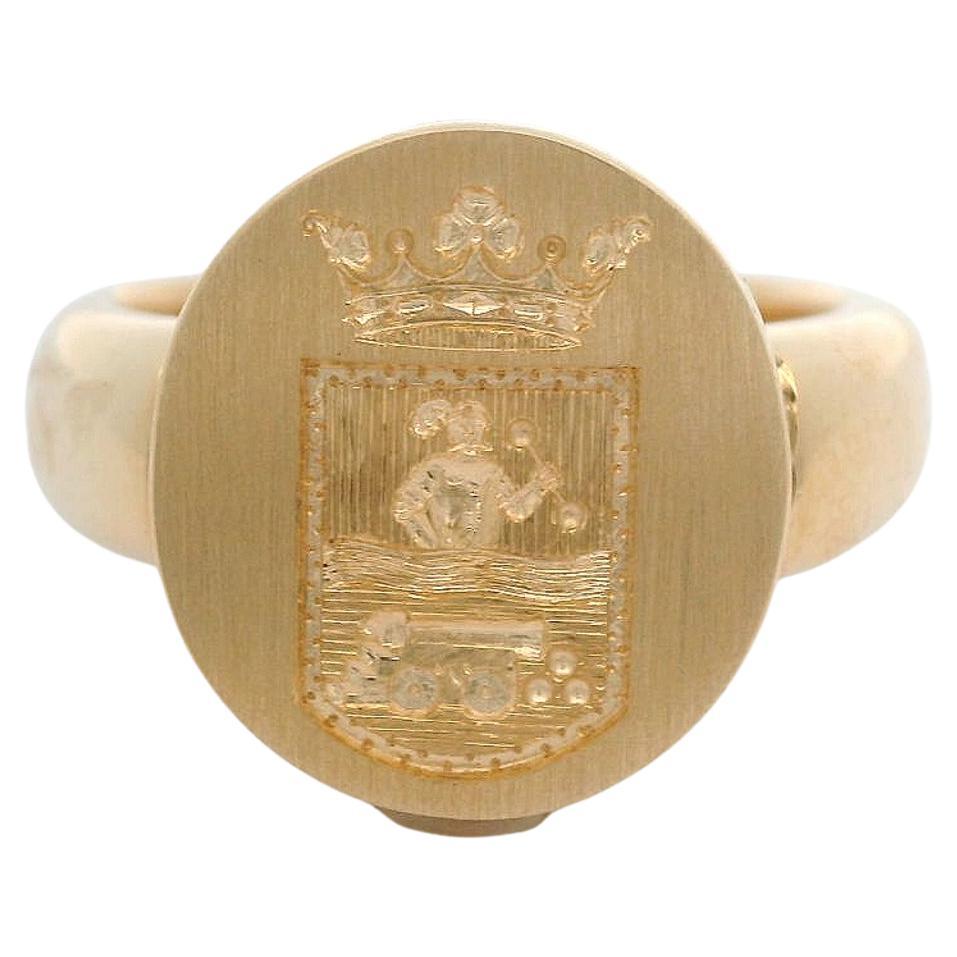 Oval Signet Ring, 18k Rose Gold, 14.5 x 13.5 mm with Heraldic Engraving