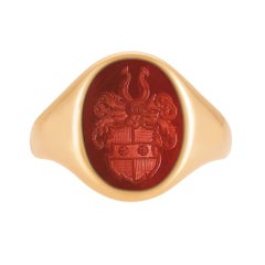 Oval Signet Ring, 18k Rose Gold, Carnelian 14.5 x 11.0mm with Heraldic Engraving