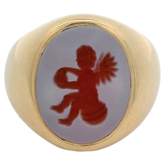Anillo de sello ovalado, oro rosa de 18 quilates, cornalina Niccolo de 13,0 x 10,2 mm con grabado
