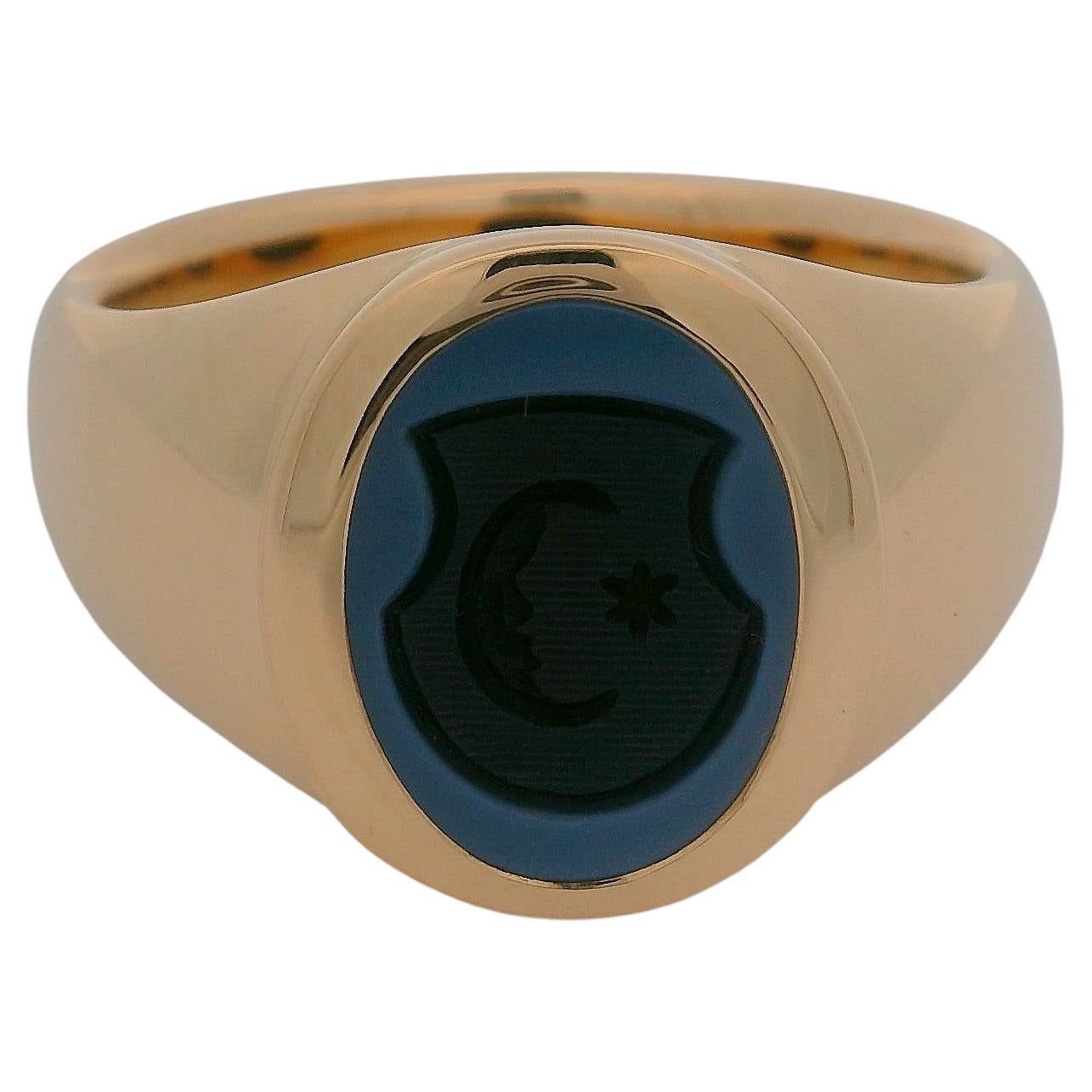 Ovaler Siegelring, 18 Karat Roségold,  Niccolo Onyx 12.0 x 9,0 mm mit Gravur