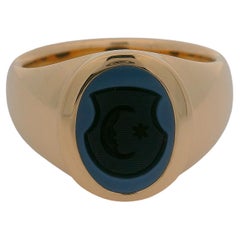 Bague de signalisation ovale, or rose 18 carats  Niccolo onyx 12,0 x 9,0 mm avec gravure