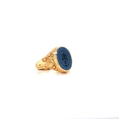 Oval Signet Ring, 18k Rose Gold, Stratified Onyx 14.5*11.0 mm with Engraving