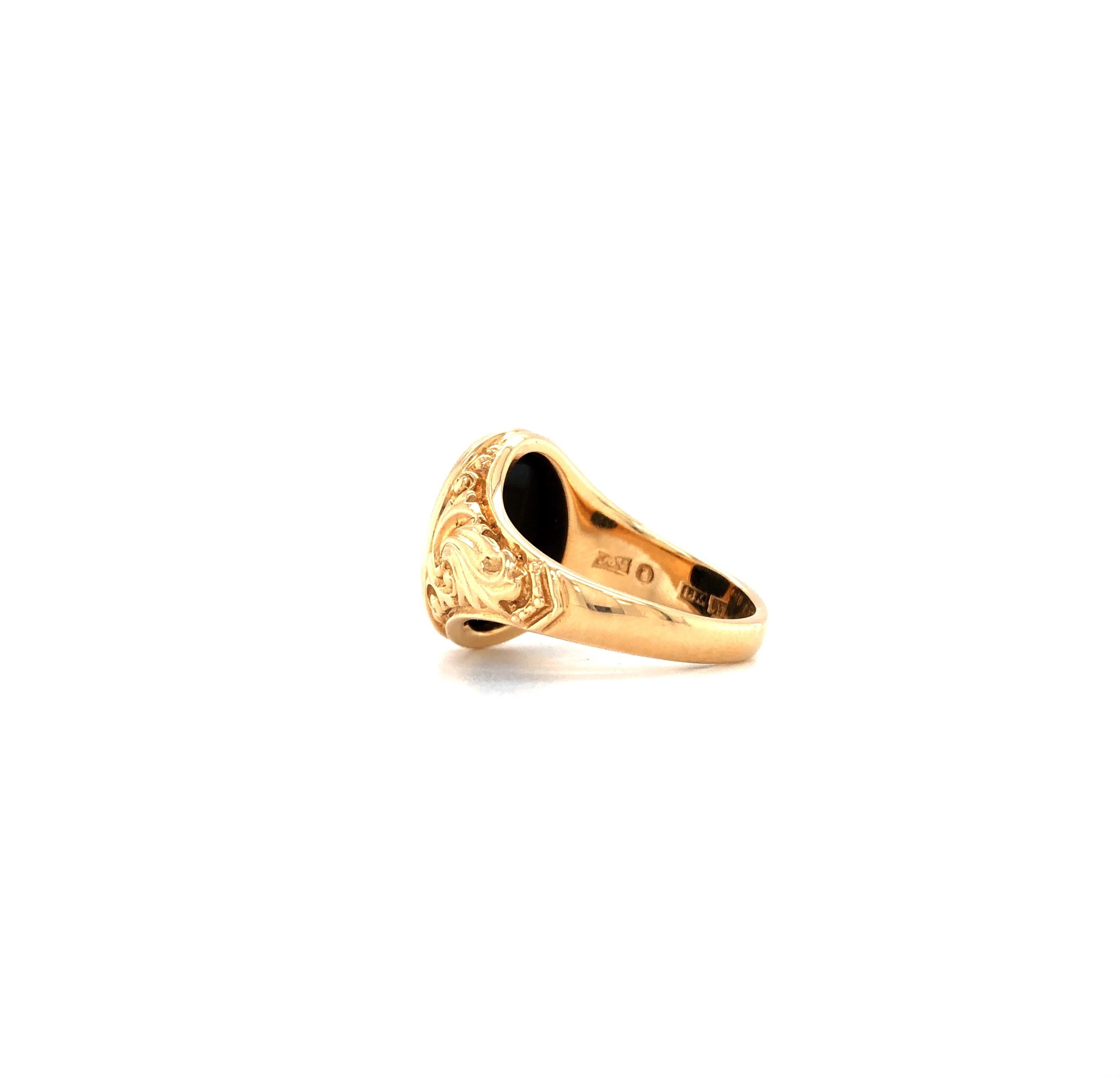 Oval Cut Oval Signet Ring, 18k Rose Gold, Stratified Onyx 14.5*11.0 mm with Engraving For Sale