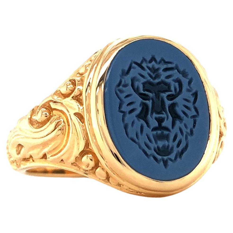 Oval Signet Ring, 18k Rose Gold, Stratified Onyx 14.5*11.0 mm with Engraving