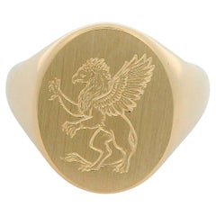 Anello con sigillo ovale, oro giallo 18 carati, 15,0 x 12,0 mm con incisione araldica