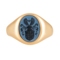 Oval Signet Ring in 18k Rose Gold, Onyx 12.0 x 9.0 mm with Engraving