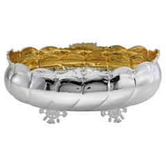 Centre de table ovale en argent avec intérieur plaqué or