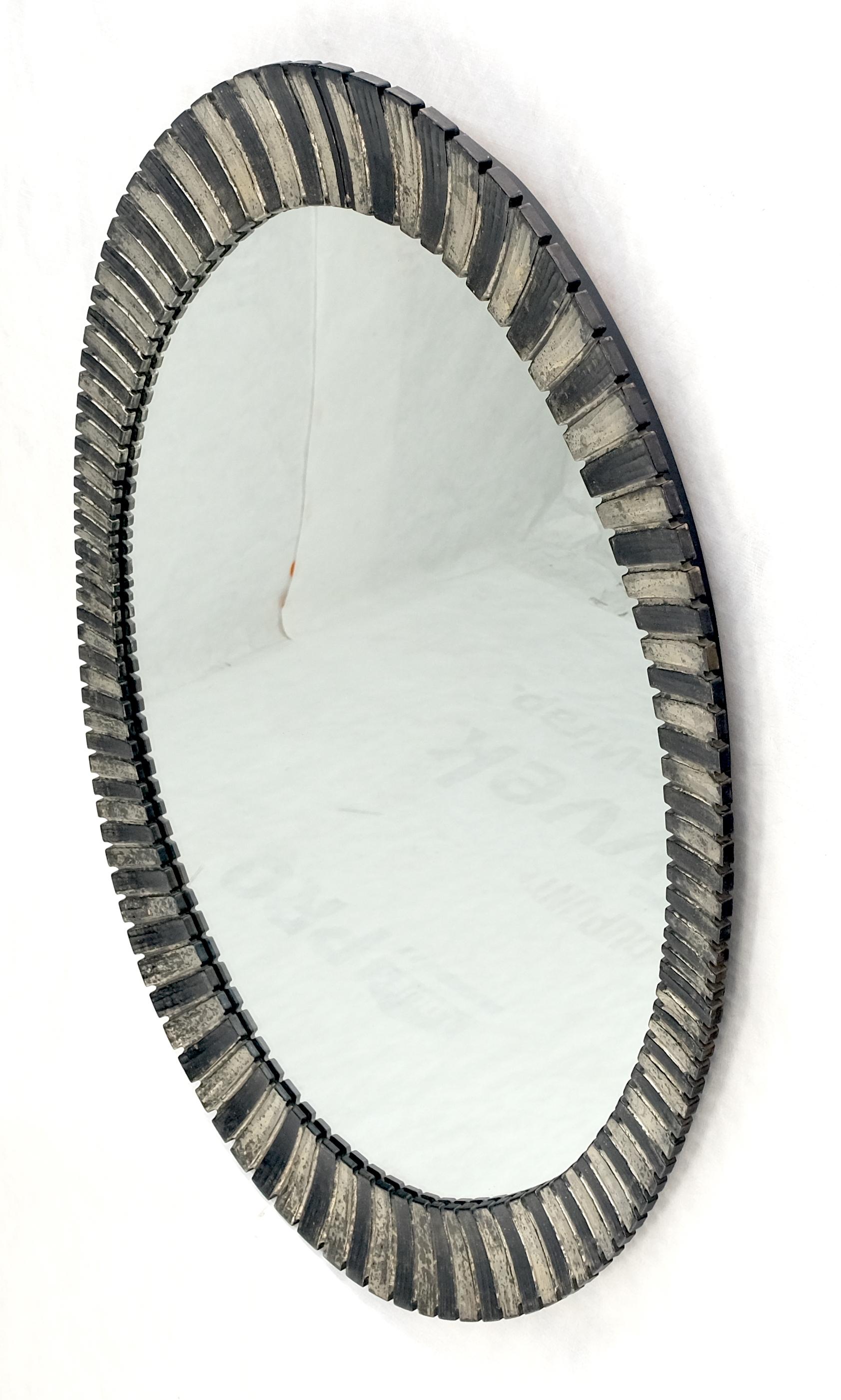 Mid-Century Modern Oval Silver Gilt Composite Scallop Motif Wall Mirror Mid Century Modern  For Sale