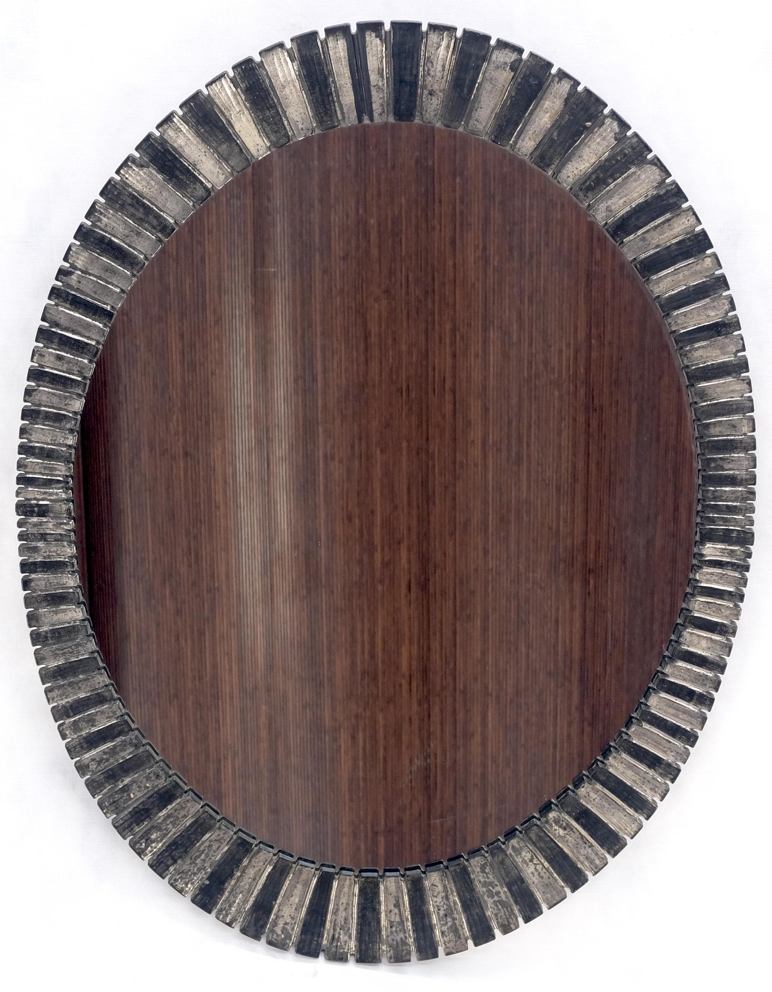 American Oval Silver Gilt Composite Scallop Motif Wall Mirror Mid Century Modern  For Sale