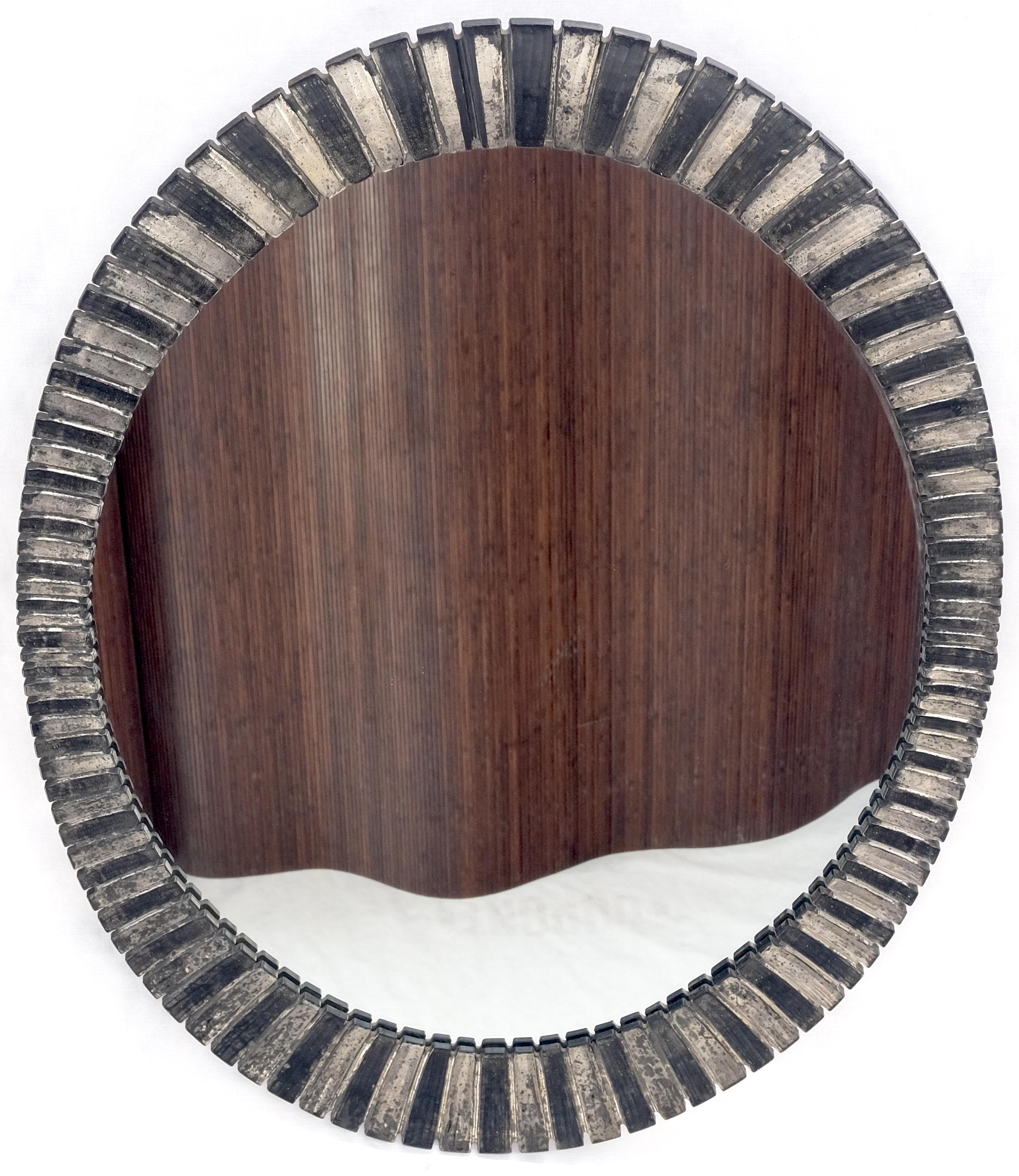 20th Century Oval Silver Gilt Composite Scallop Motif Wall Mirror Mid Century Modern  For Sale