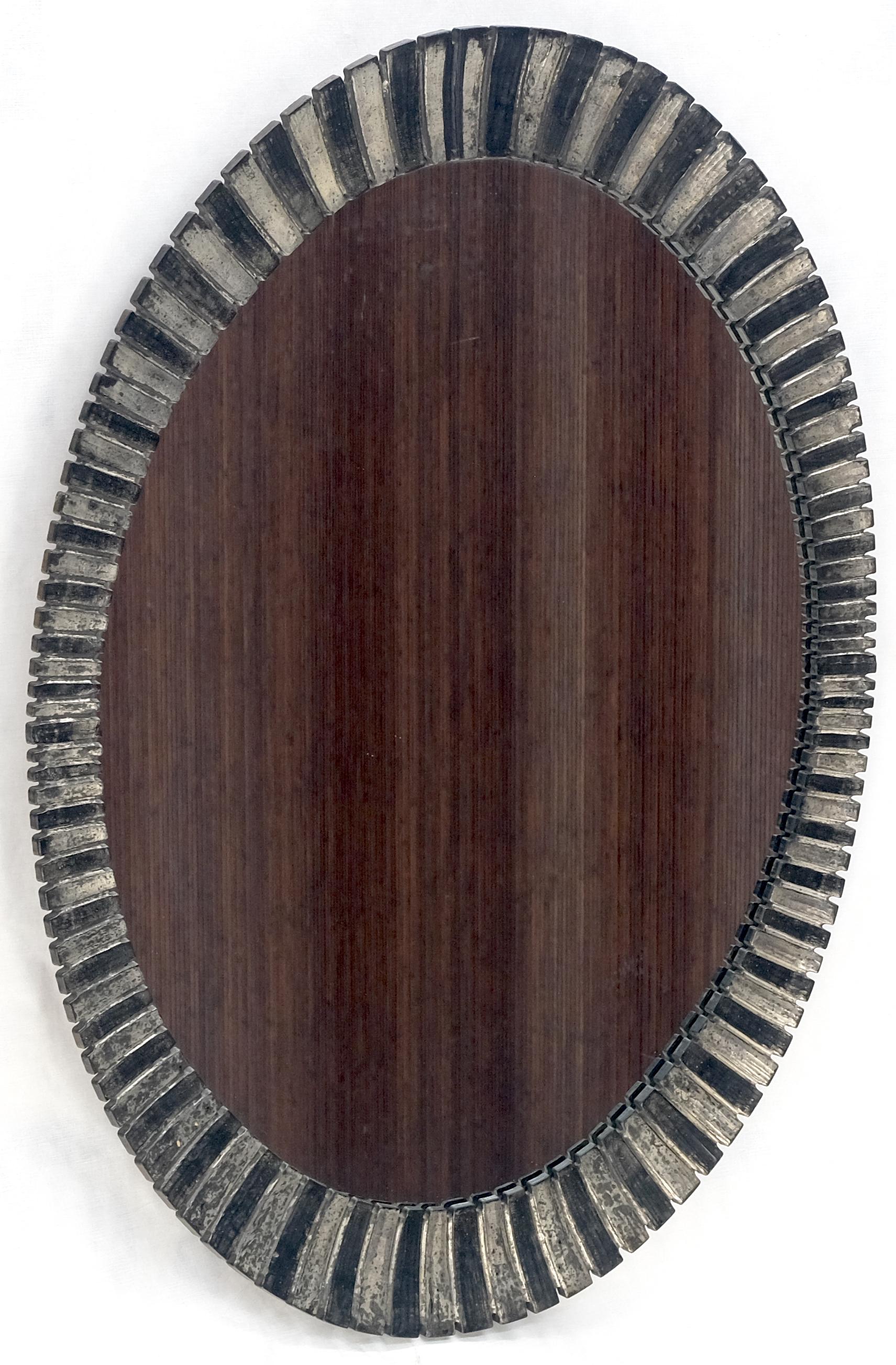 Oval Silver Gilt Composite Scallop Motif Wall Mirror Mid Century Modern  For Sale 1