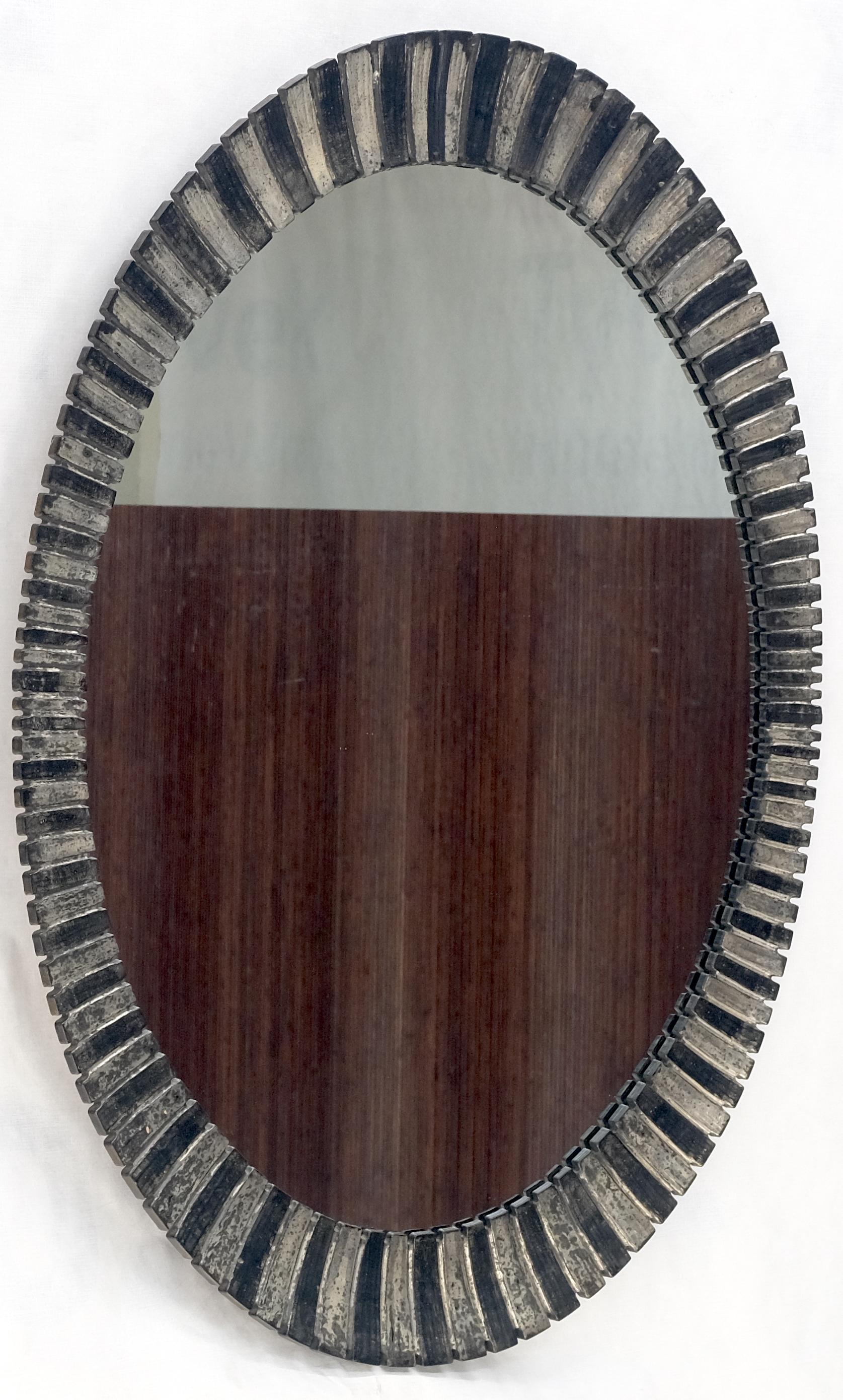 Oval Silver Gilt Composite Scallop Motif Wall Mirror Mid Century Modern  For Sale 2