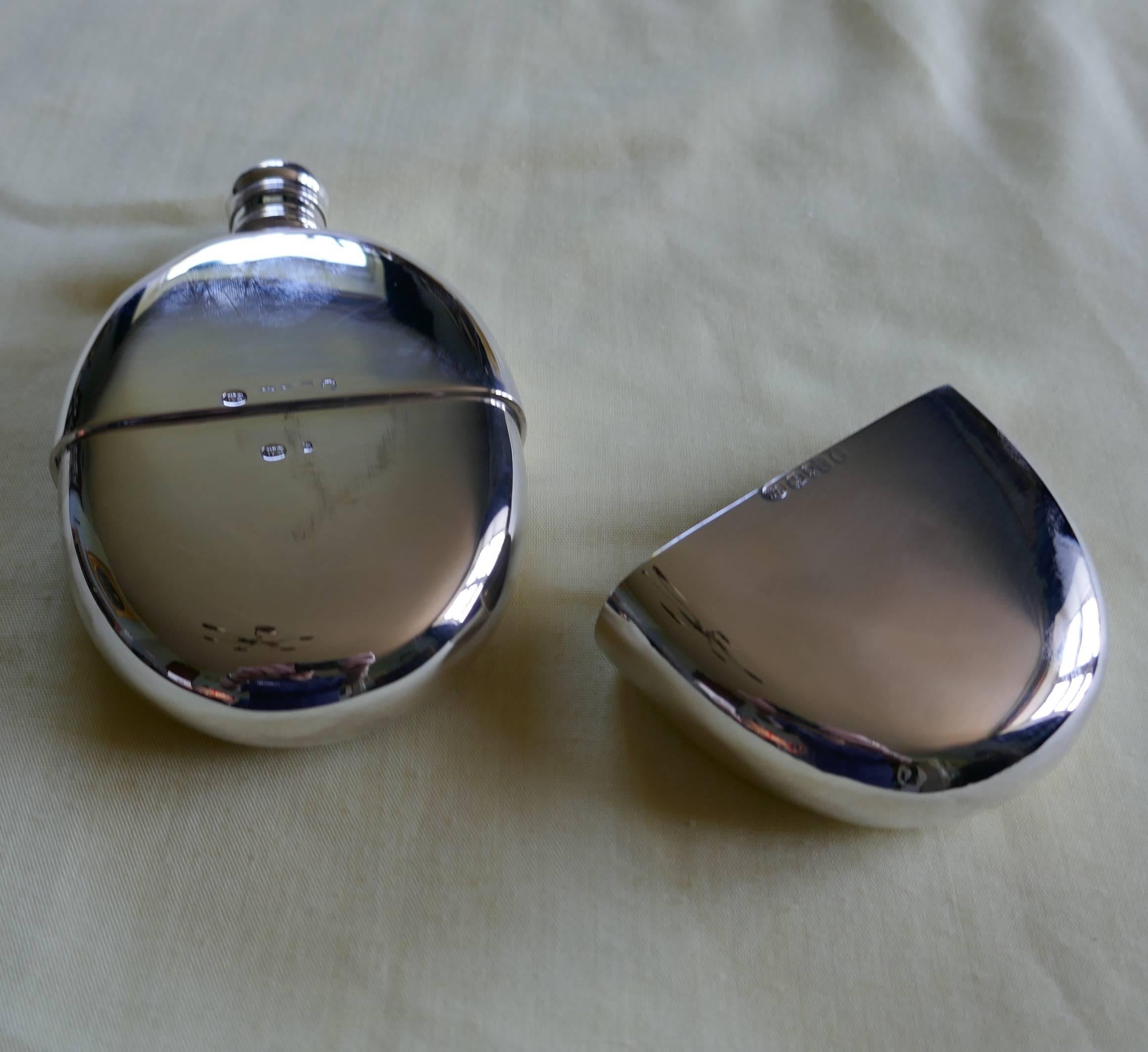 English Oval Silver Hip Flask, 1872