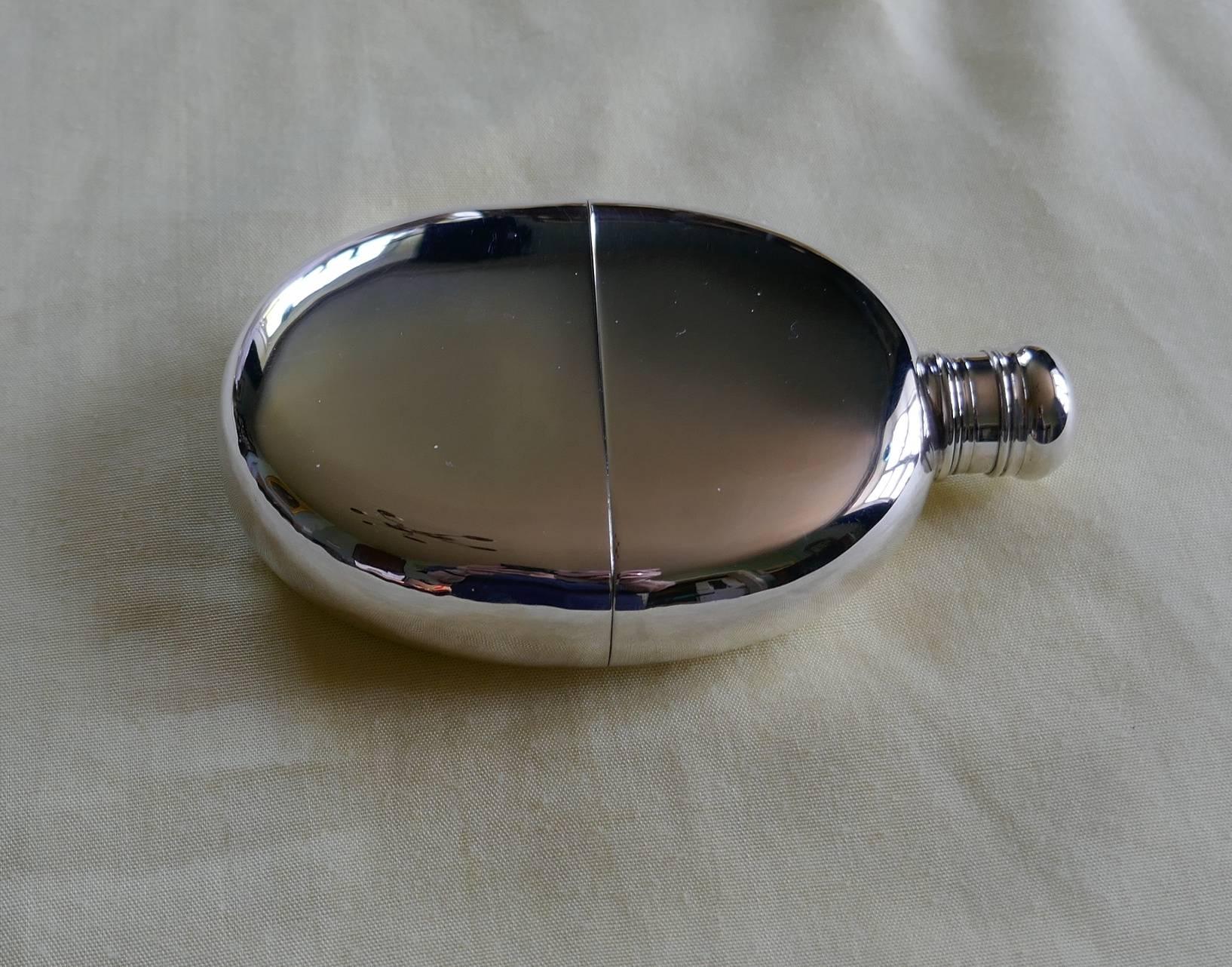 19th Century Oval Silver Hip Flask, 1872