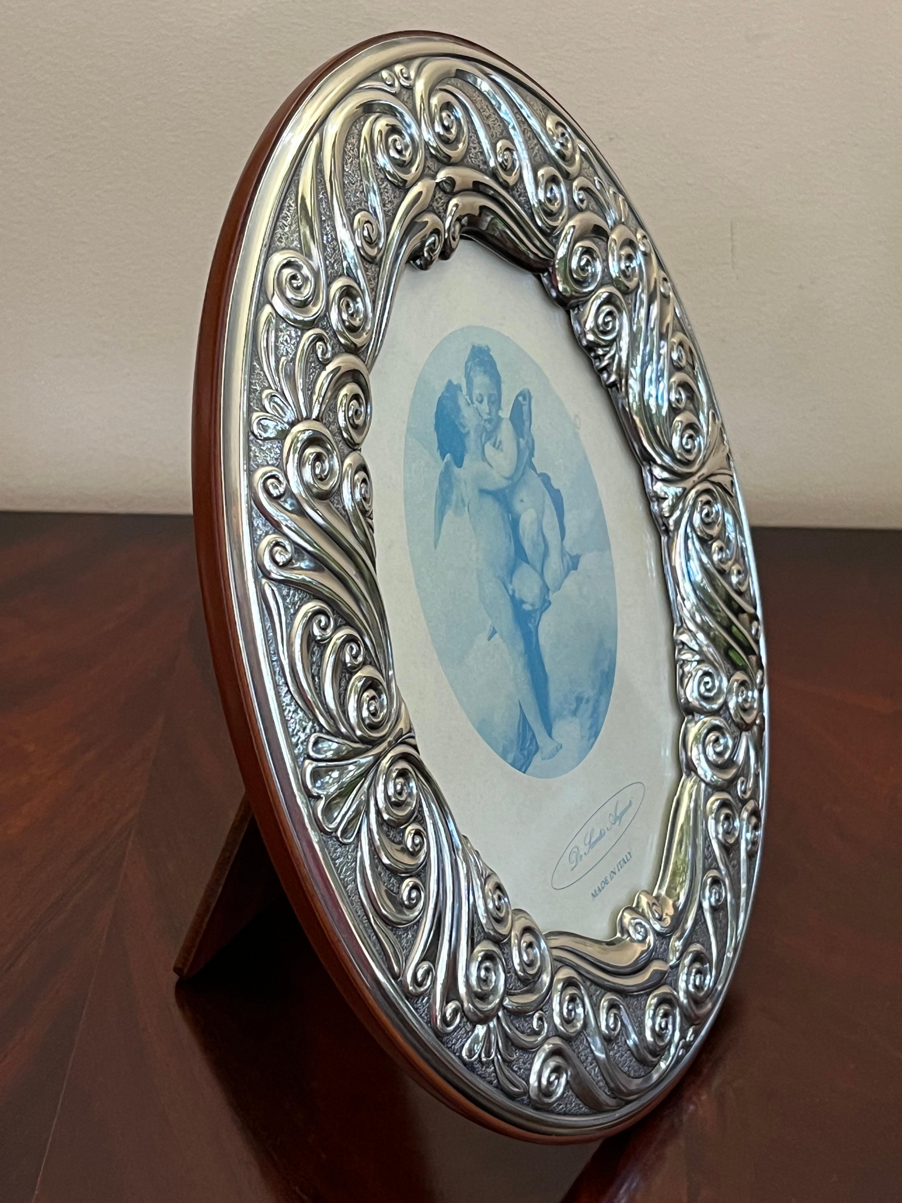 Late 20th Century Oval Silver Photo Frame, Italy, 1980s For Sale