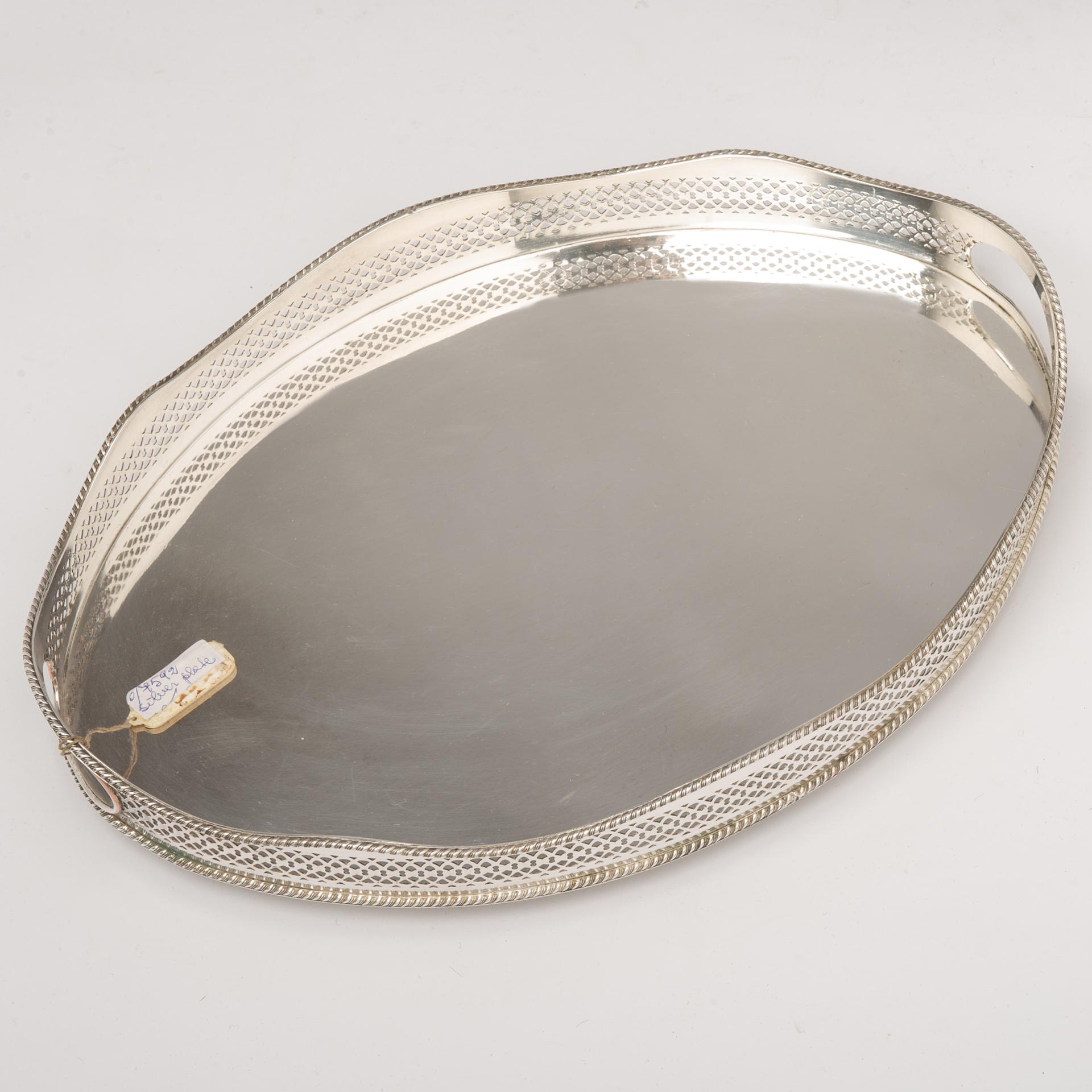 English Oval Silver Plate Gallery Tray For Sale