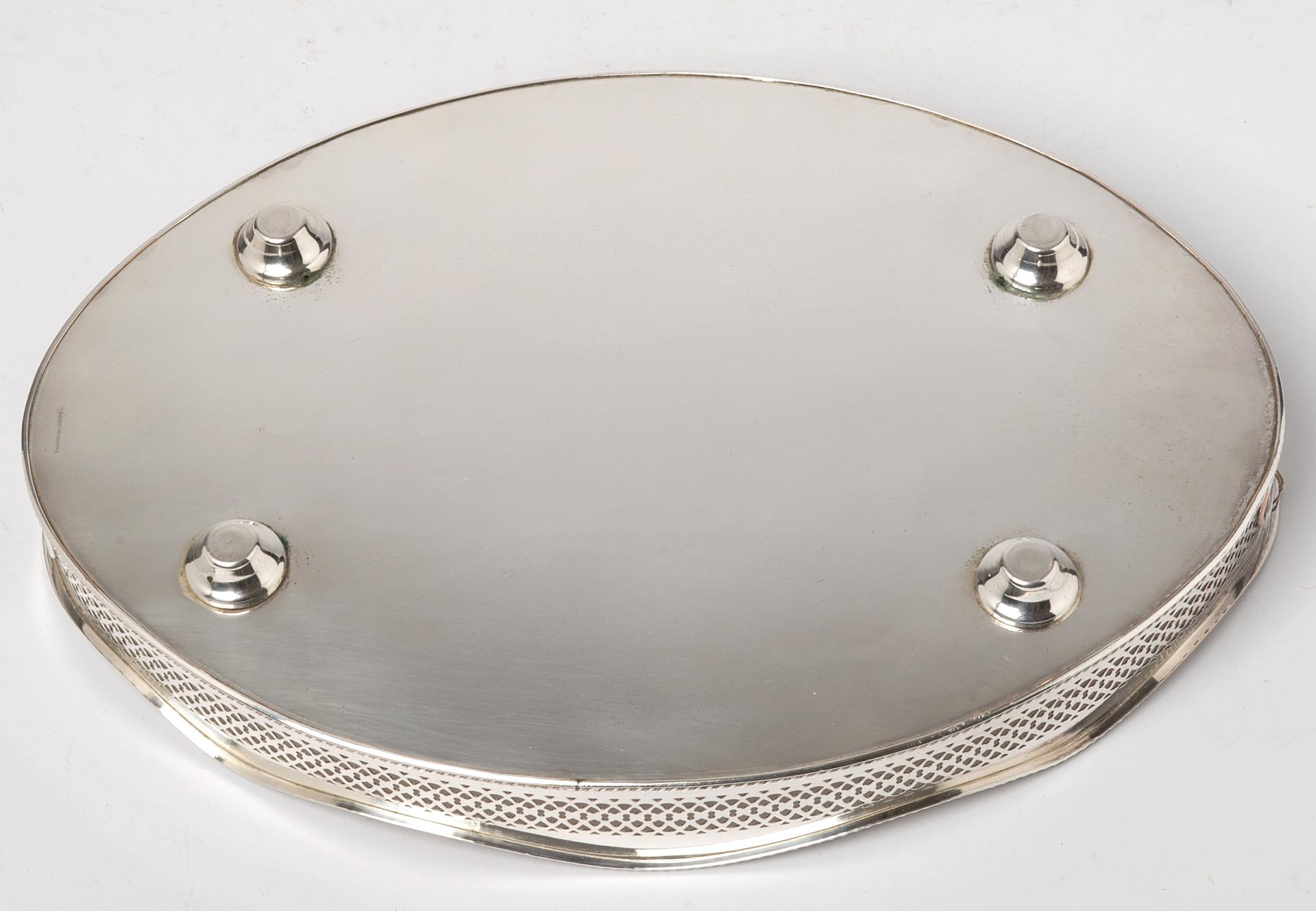 20th Century Oval Silver Plate Gallery Tray For Sale