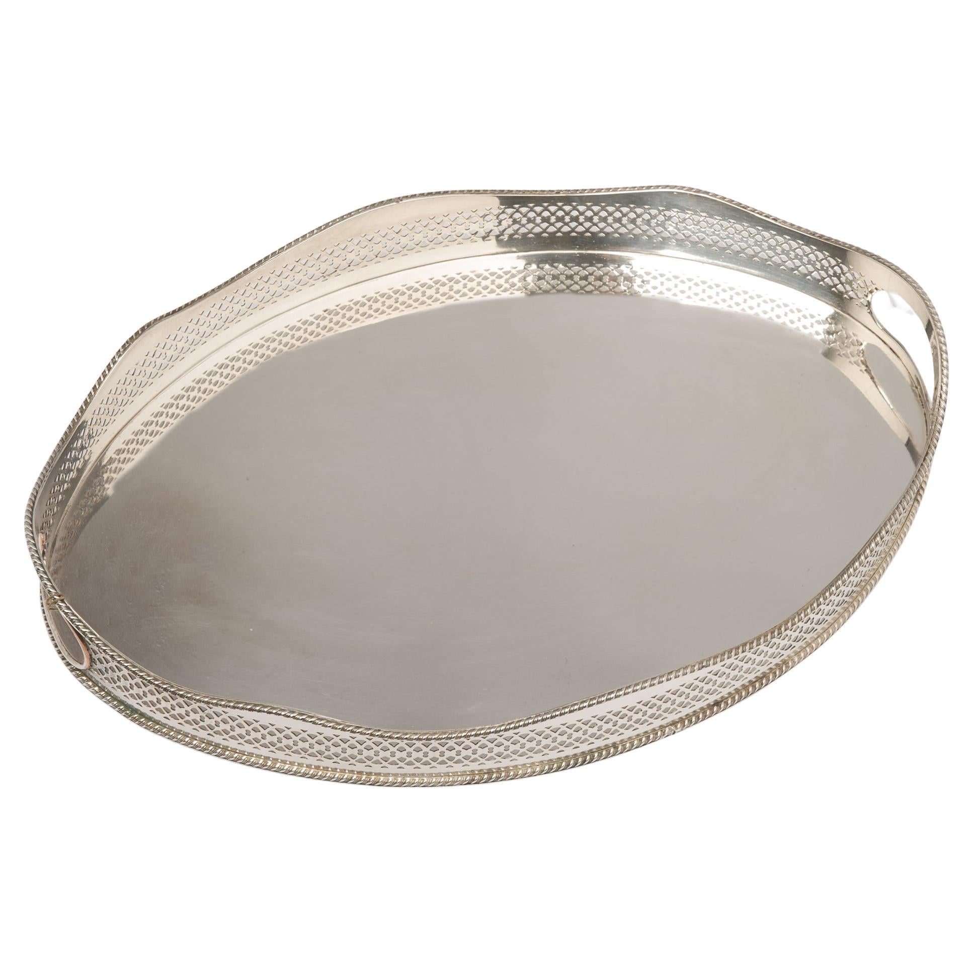 Oval Silver Plate Gallery Tray For Sale