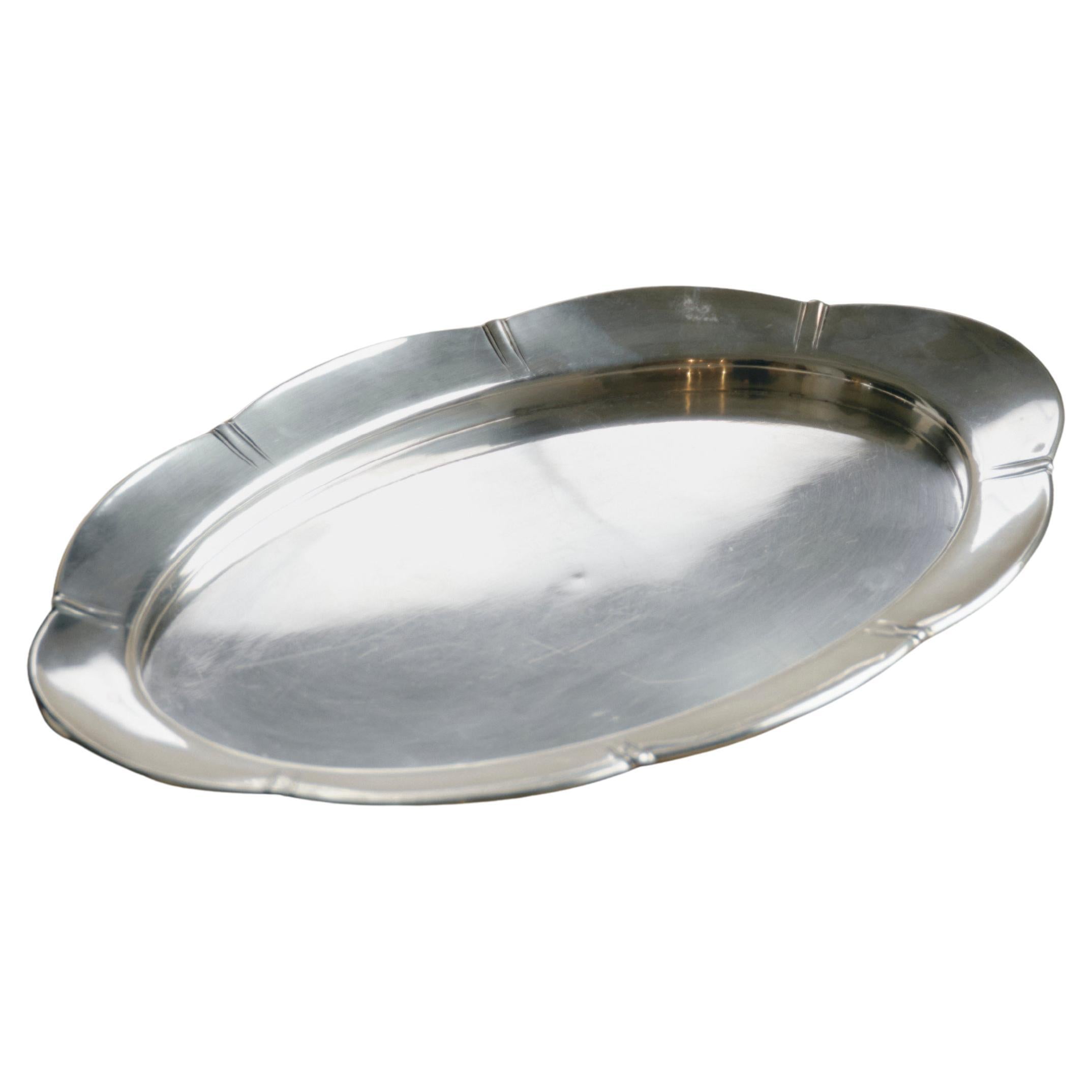 Oval silver-plated metal dish, 1930s