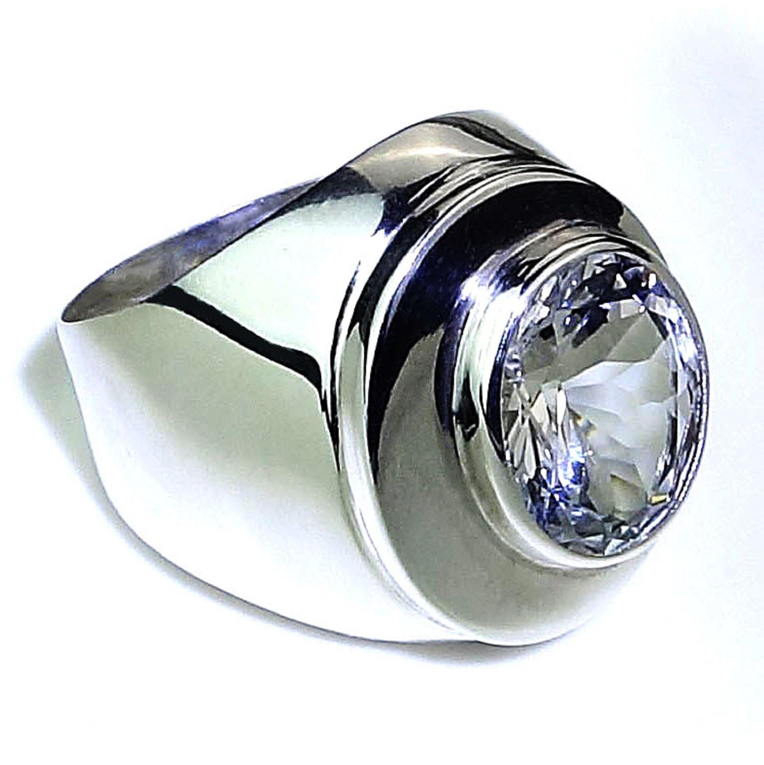 Oval Silver Topaz Bezel Set in Handmade Sterling Silver Ring 5