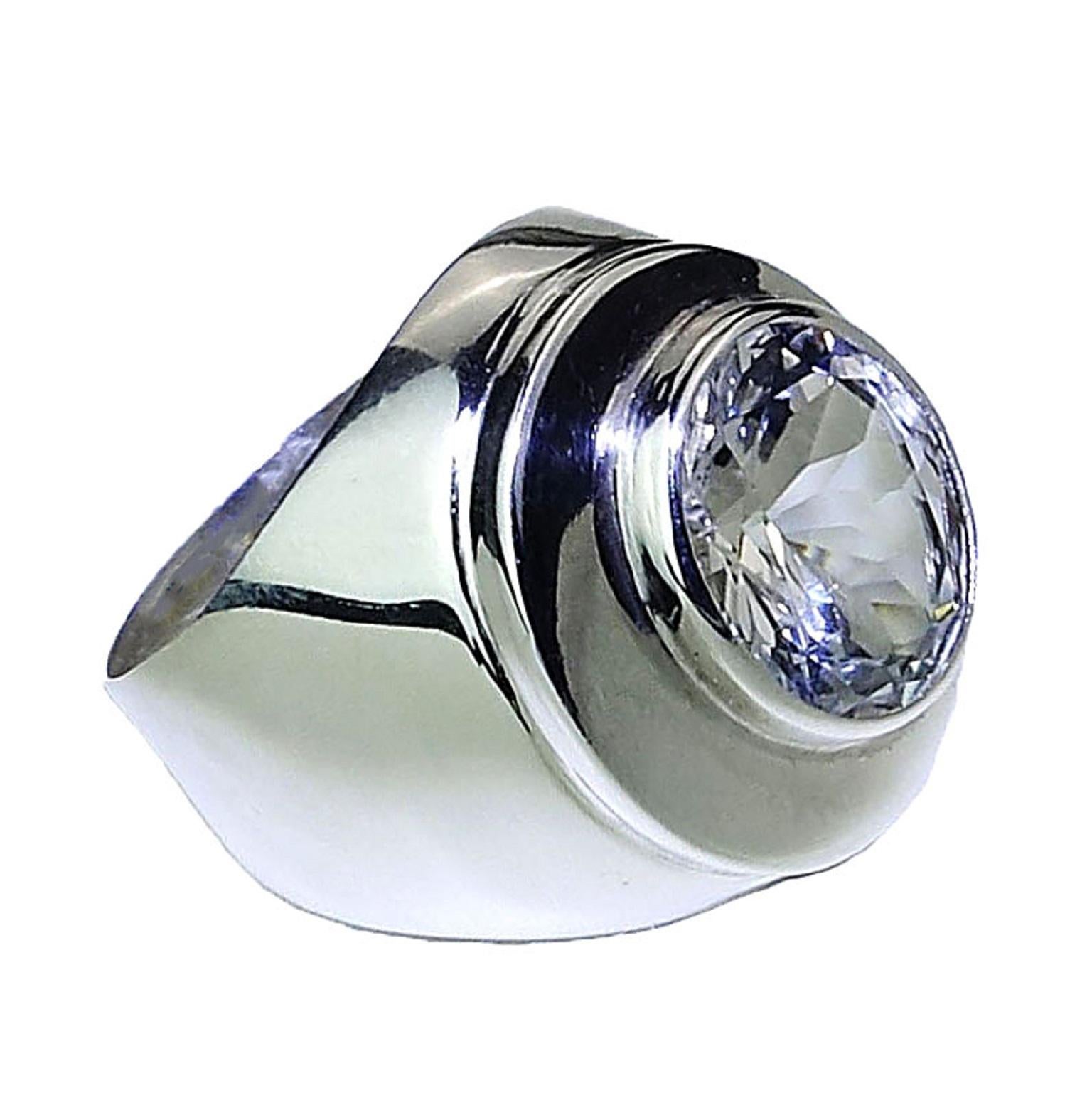 Oval Silver Topaz Bezel Set in Handmade Sterling Silver Ring 7