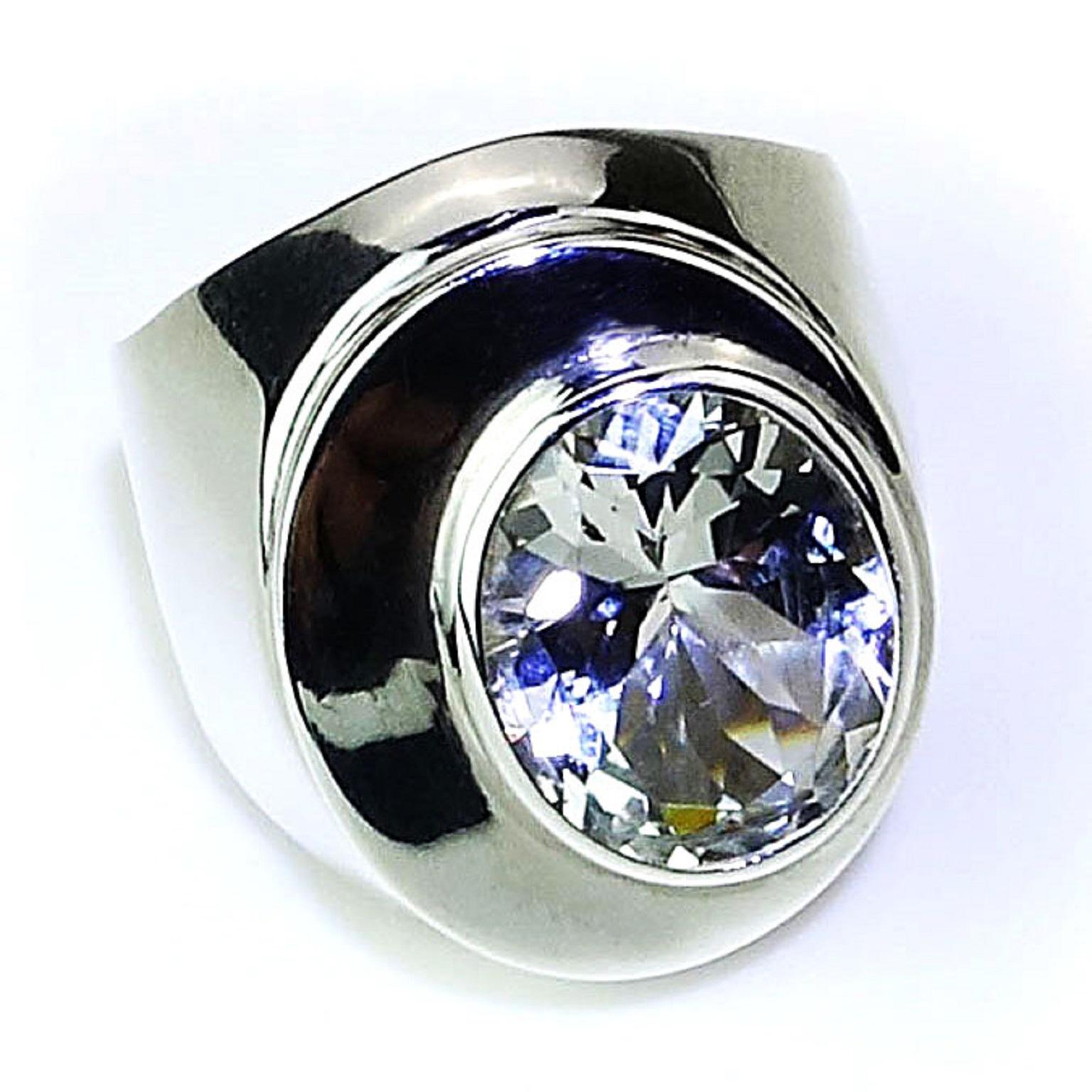 Artisan Oval Silver Topaz Bezel Set in Handmade Sterling Silver Ring