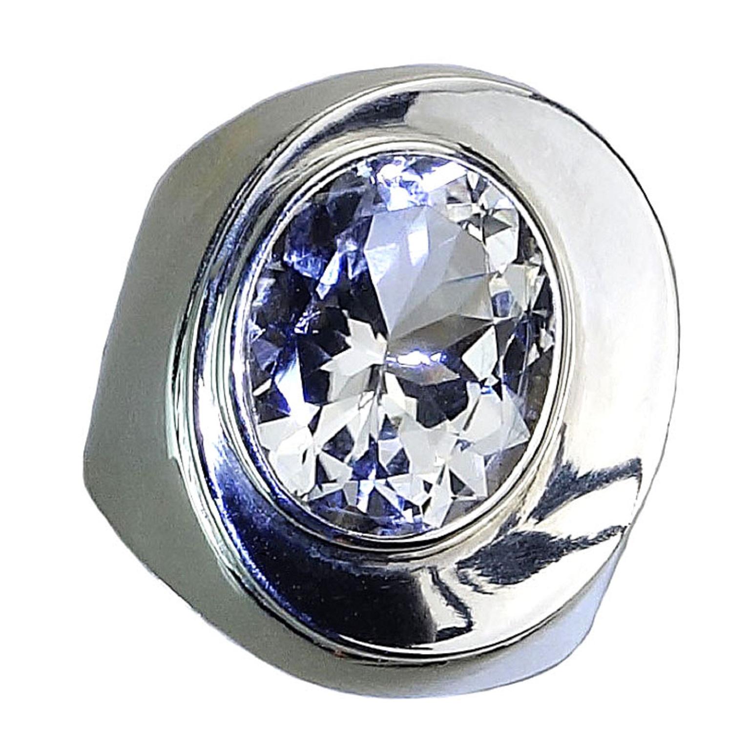 Oval Silver Topaz Bezel Set in Handmade Sterling Silver Ring 1