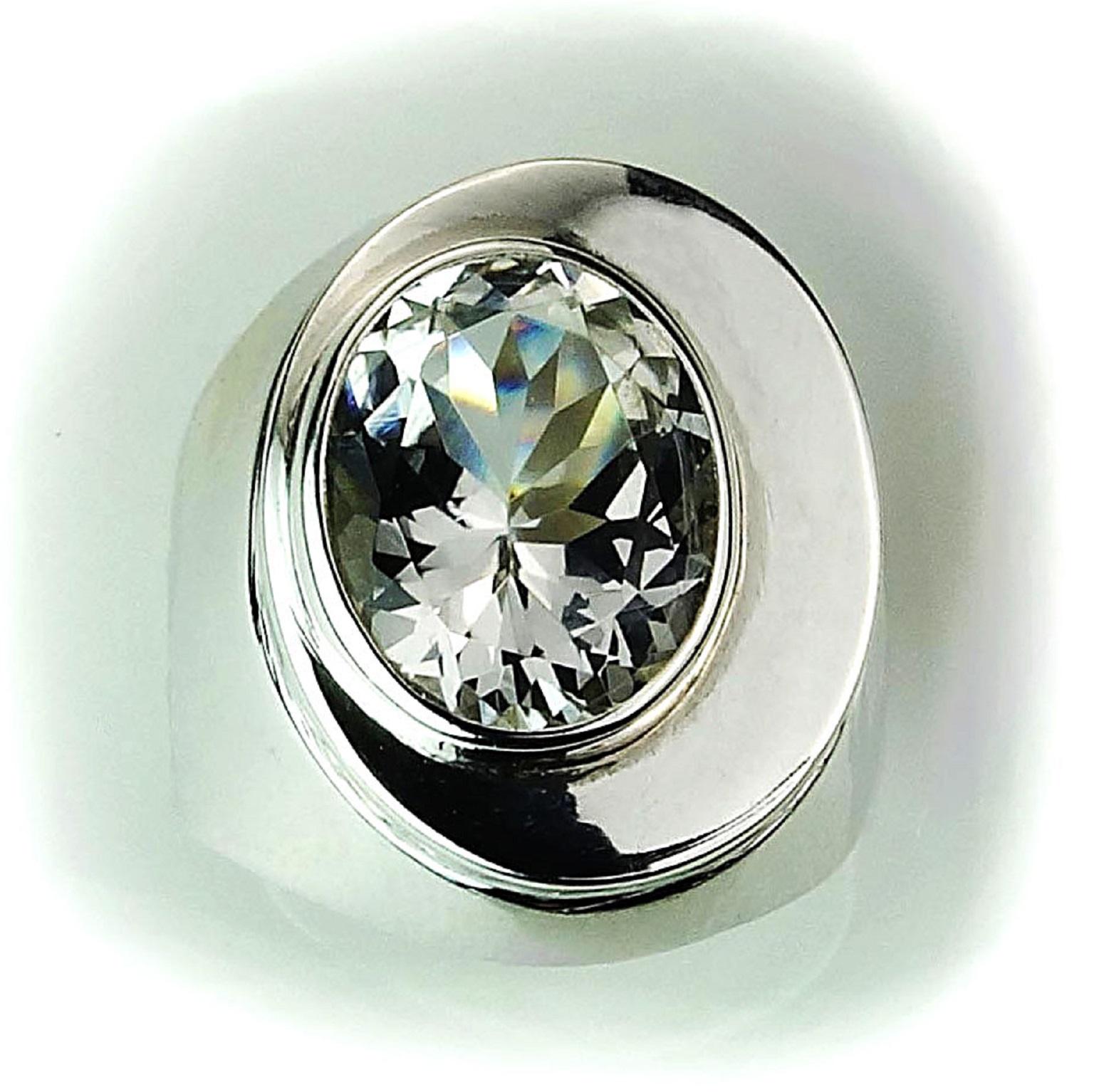 Oval Silver Topaz Bezel Set in Handmade Sterling Silver Ring 2
