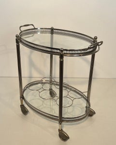 Oval Silvered Brass Drinks Trolley Attributed to Maison Jansen, circa 1940